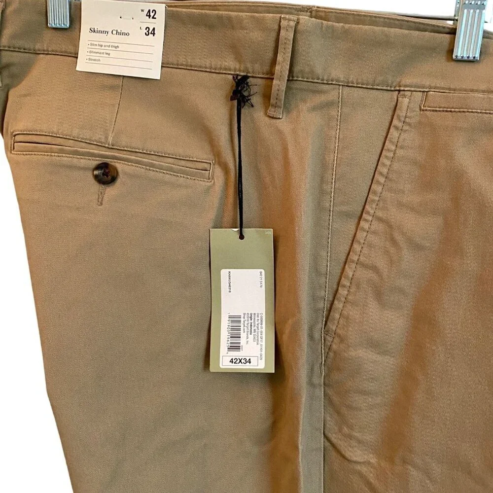 Goodfellow & Co Mens Skinny Chino Pants 42x34 Khaki Slim Fit Stretch NEW NWT - Picture 9 of 11